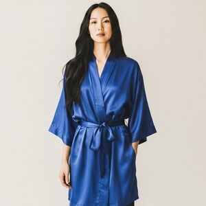 Victoria Secret Blue Half Sleeve Silky Robe with Belt | Mini Length